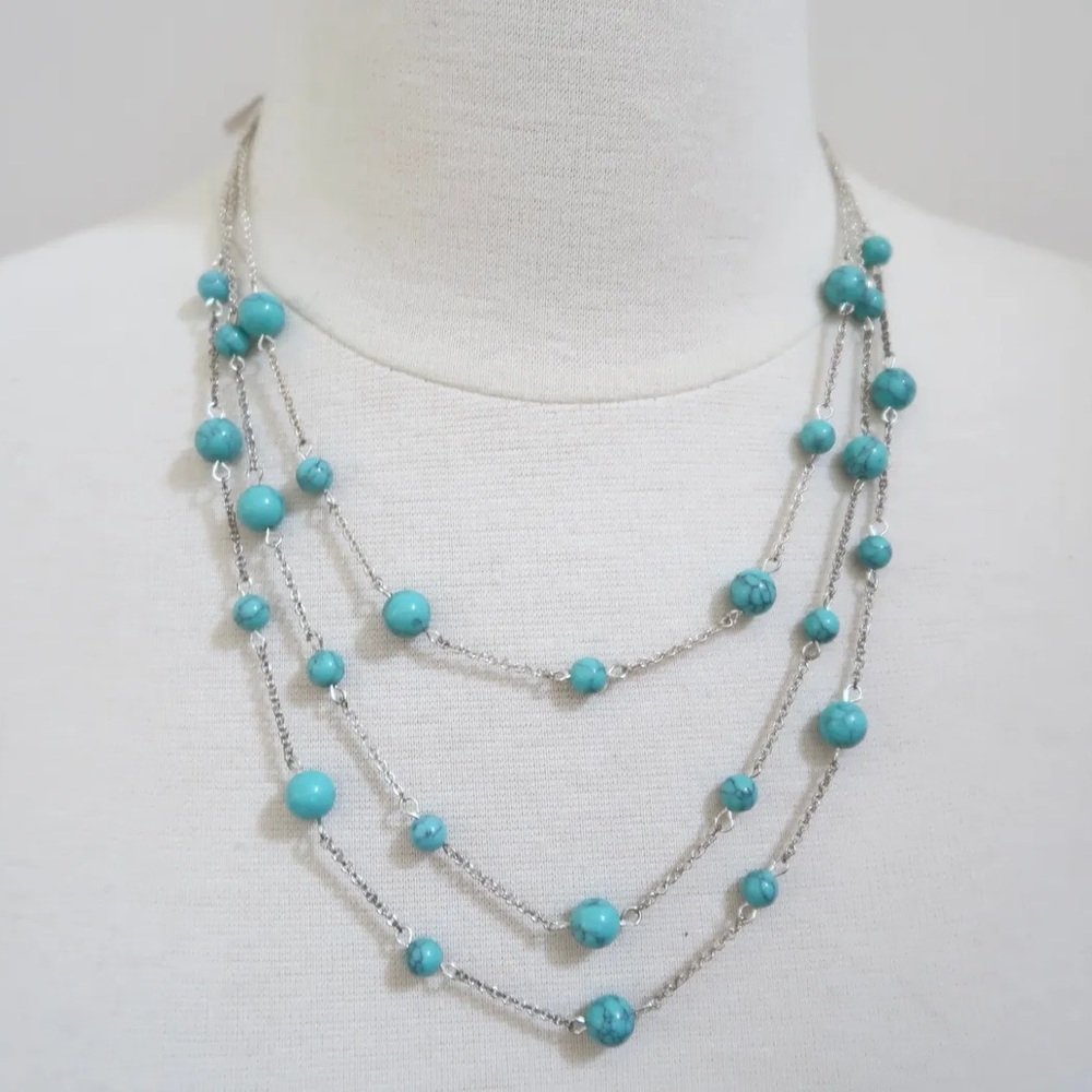 ➖CHAPS➖ Vintage Silver Multi Strand Turquoise Bead Necklace